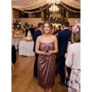 David's Bridal Rosewood Prom Satin Strapless Cocktail Twist Front Wrap Style Dre